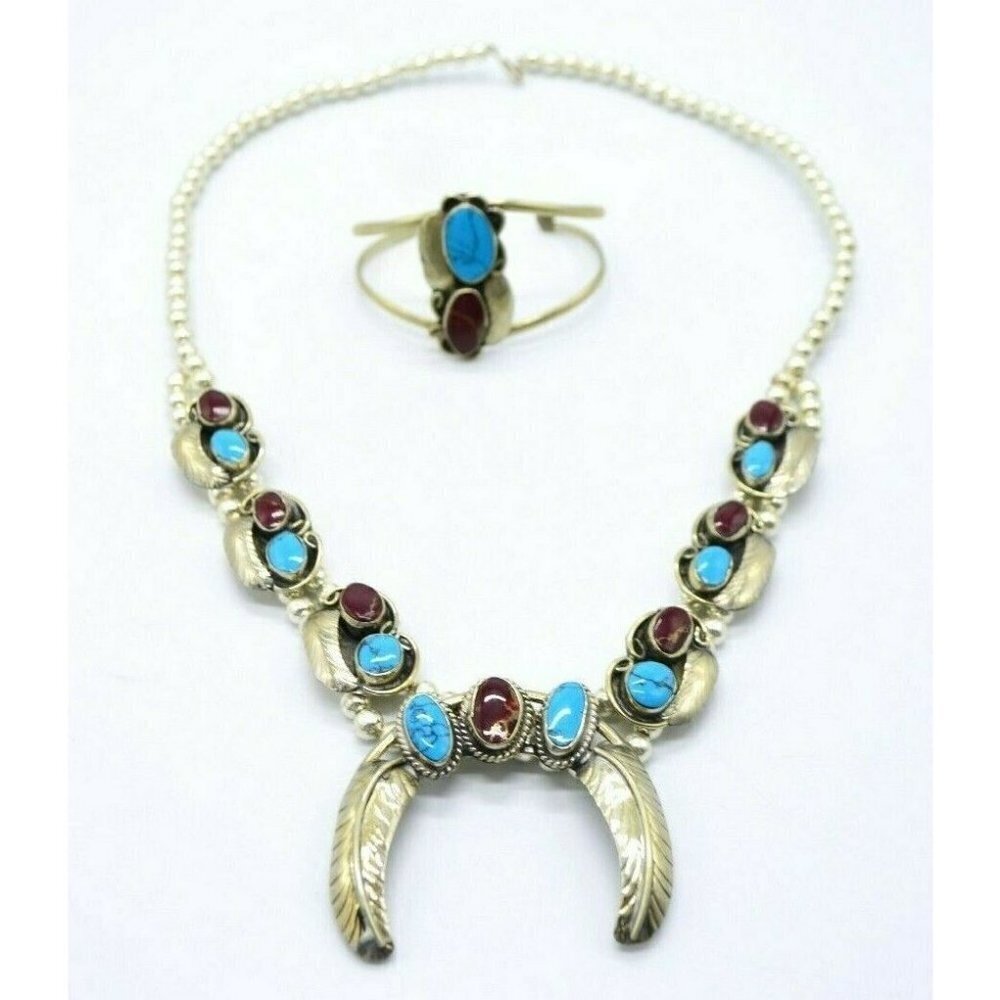 Blue Turquoise Red Gold Jasper Navajo Made